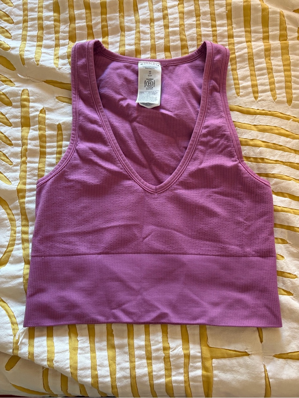 Athleta Purple Ribbed V-Neck Crop Tank